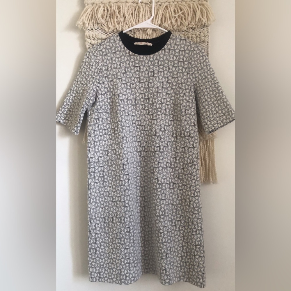 Tory Burch Textured Knit Geometric Print Tshirt Dress Short Sleeve Navy White XS